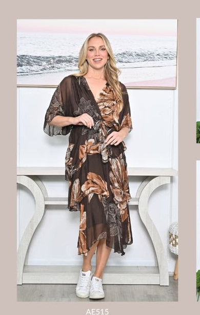 CROSS OVER FLORAL SILK DRESS