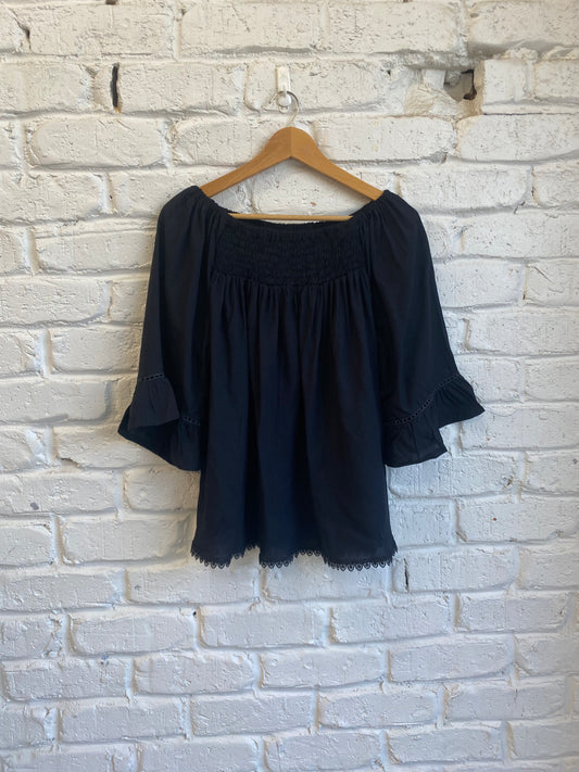 ROUCHED BELL SLEEVE TOP