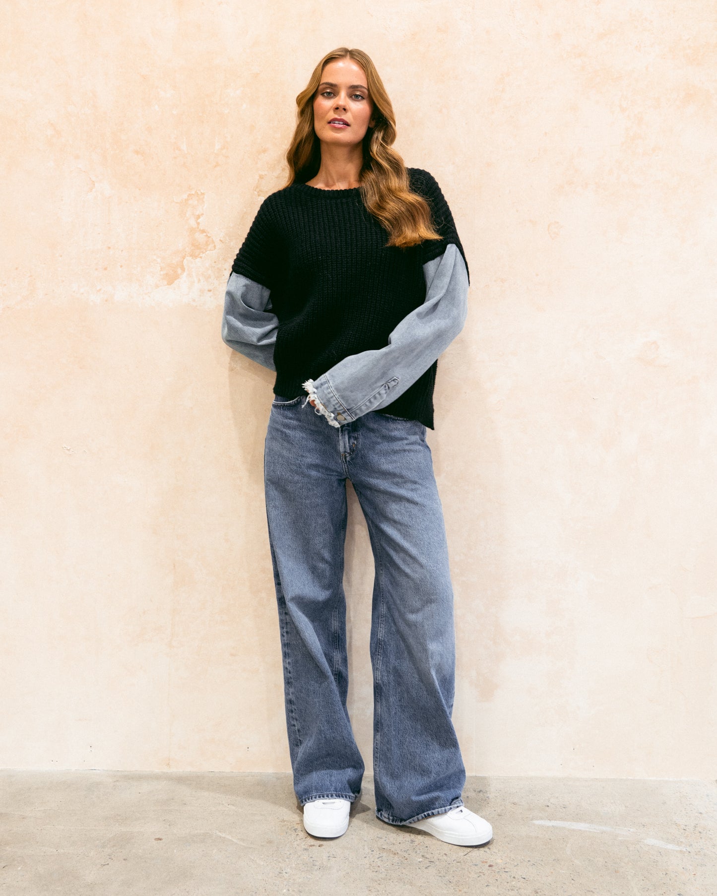 denim sleeve knit