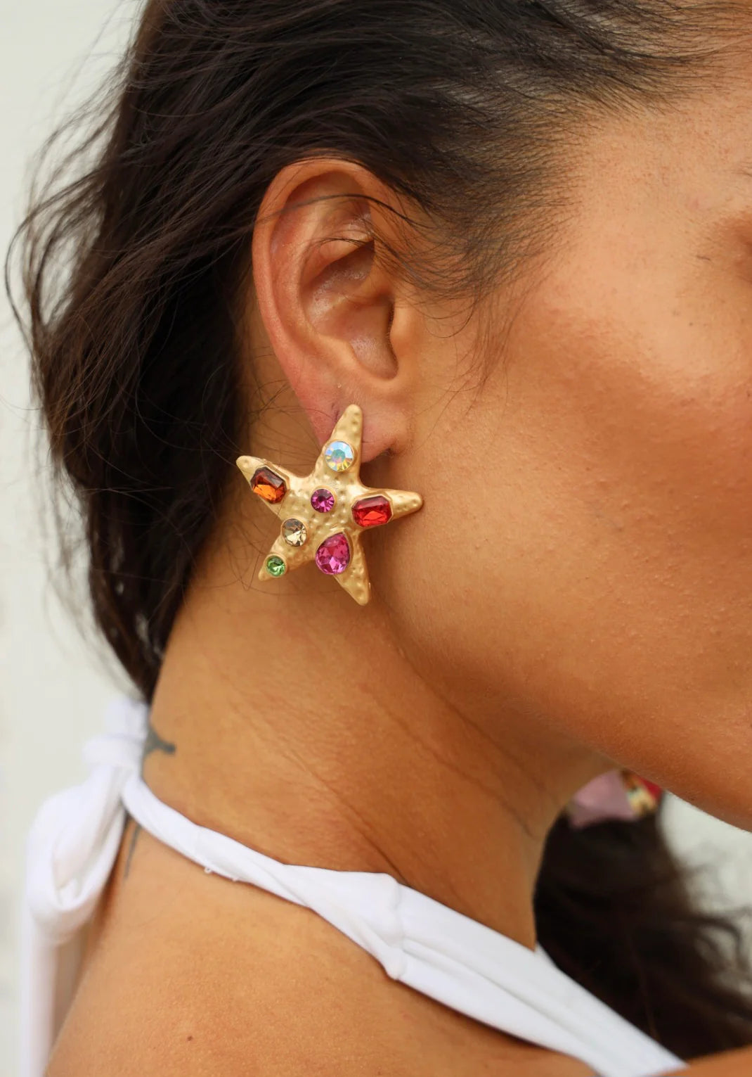 GOLD MULTI STONE STAR EARINGS