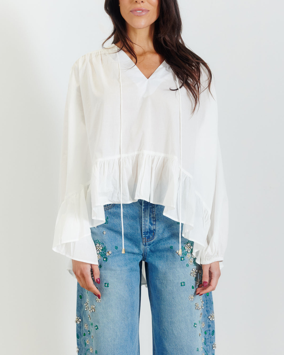 BEJEWELED BARREL JEANS