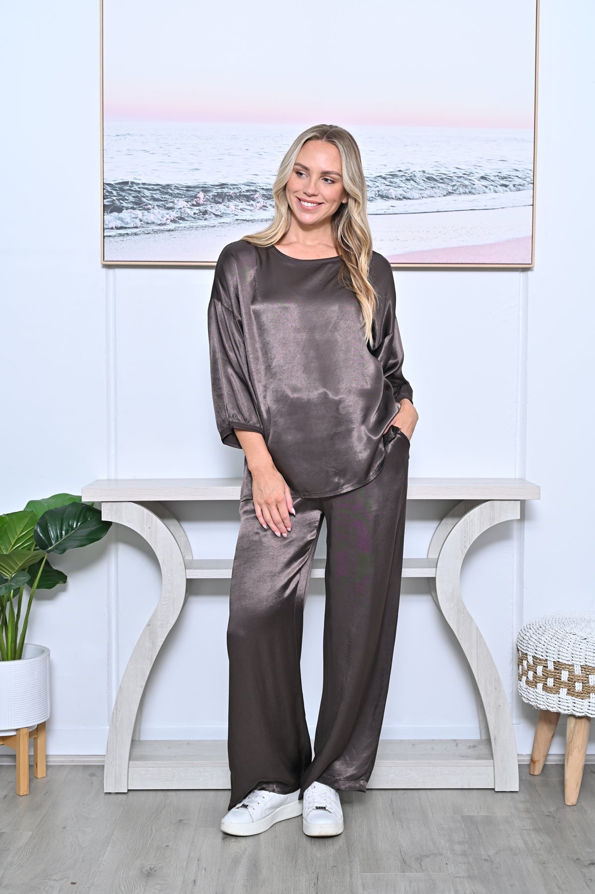 WIDE LEG SATIN PANT