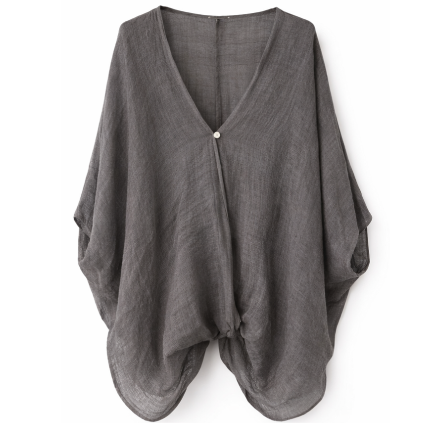 ITALIAN LINEN BUTTON PONCHO