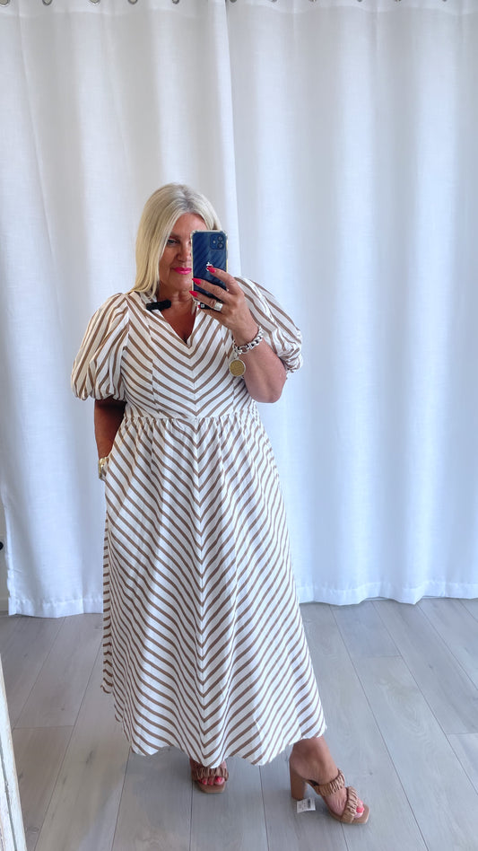 PUFF SLEEVE STRIPE MDID DRESS