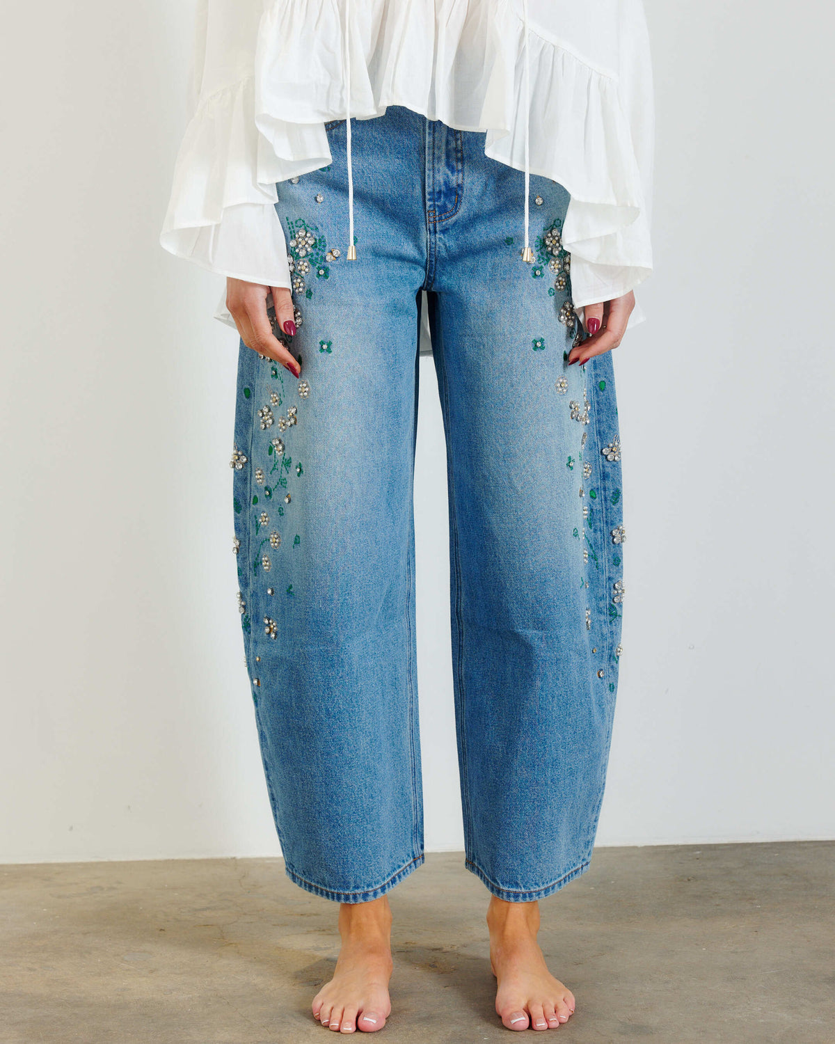 BEJEWELED BARREL JEANS