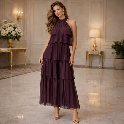 RUFFLE HALTER NECK DRESS