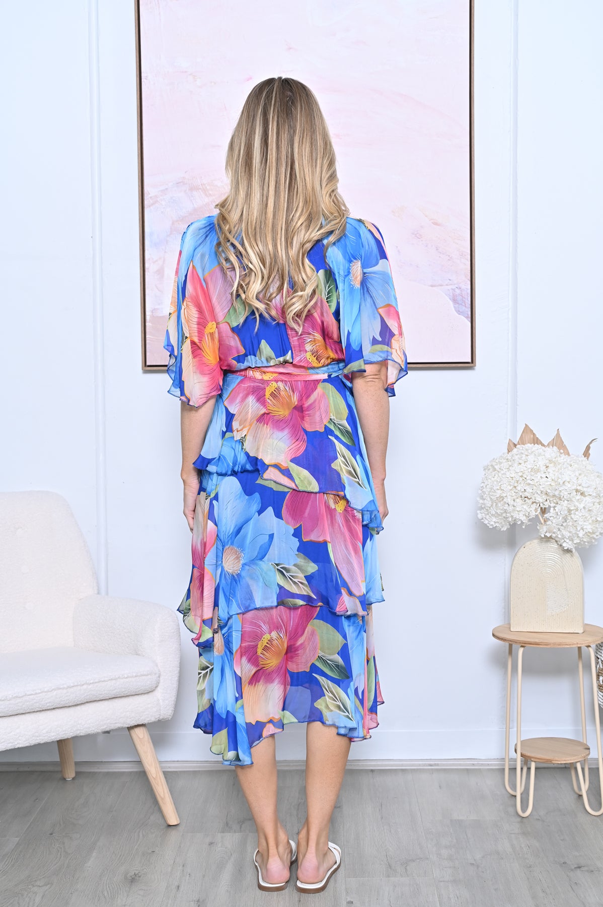 BLUE FLORAL CROSS OVER DRESS