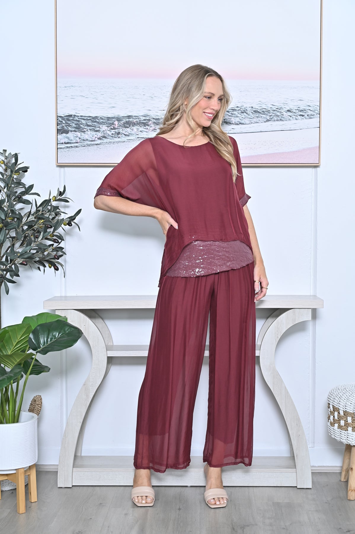 ELASTIC WAIST SILK PANT