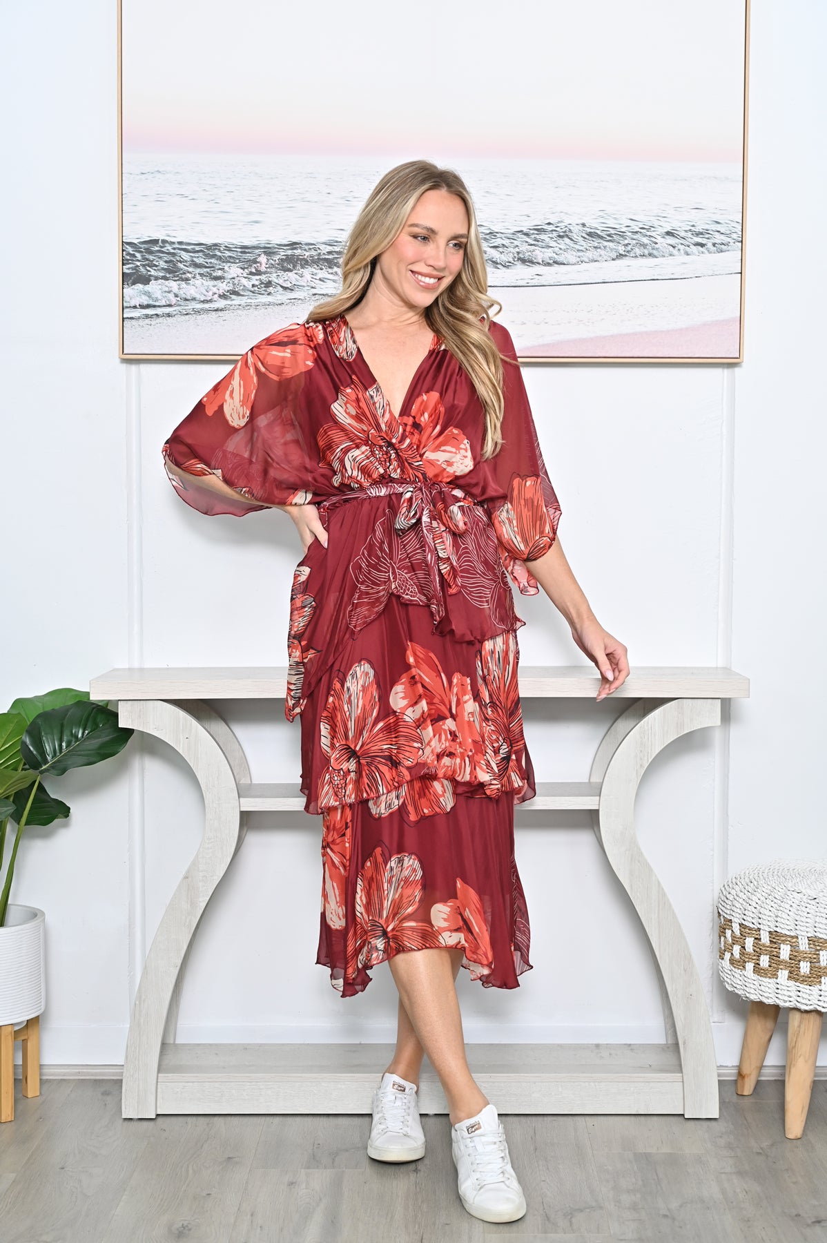 ORANGE CROSS OVER FLORAL DRESS
