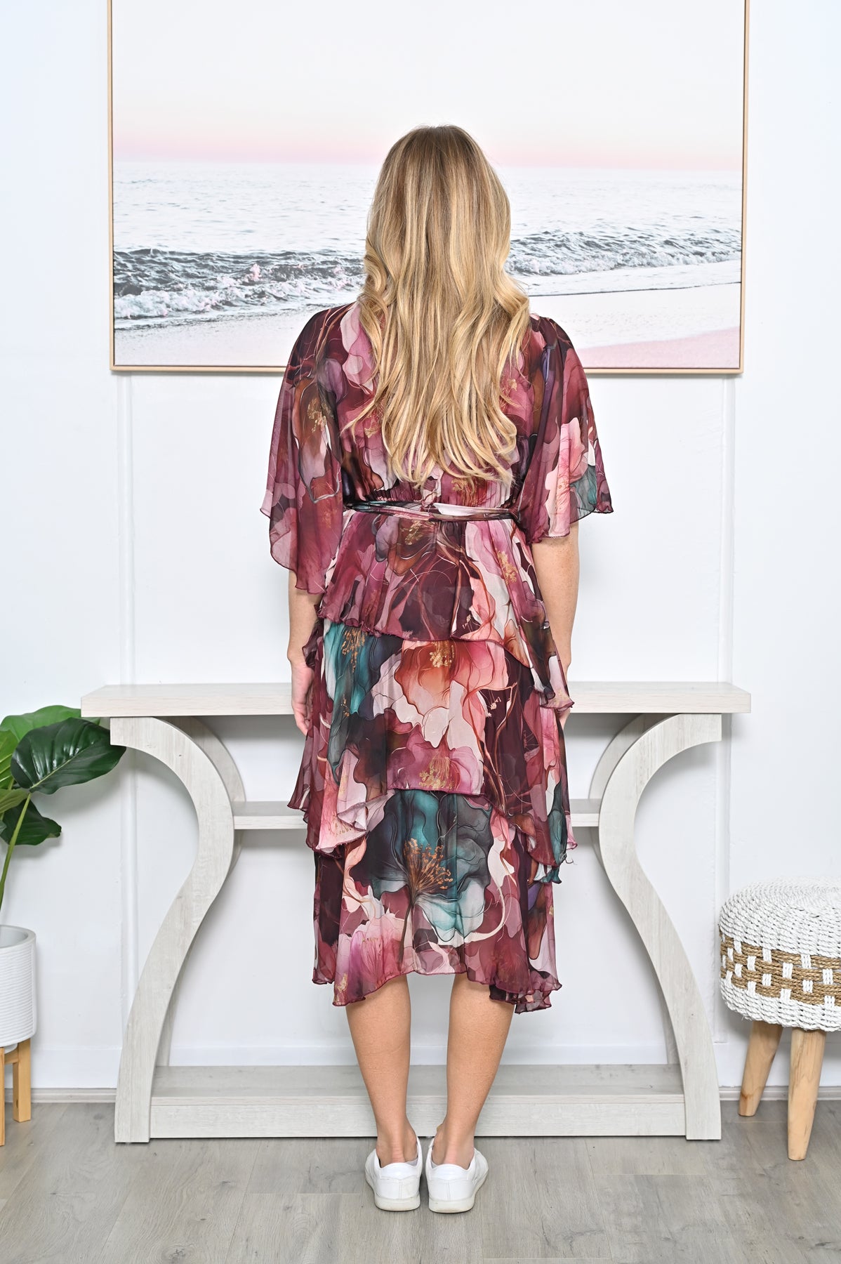 WINE FLORAL CROSS OVER DRESS