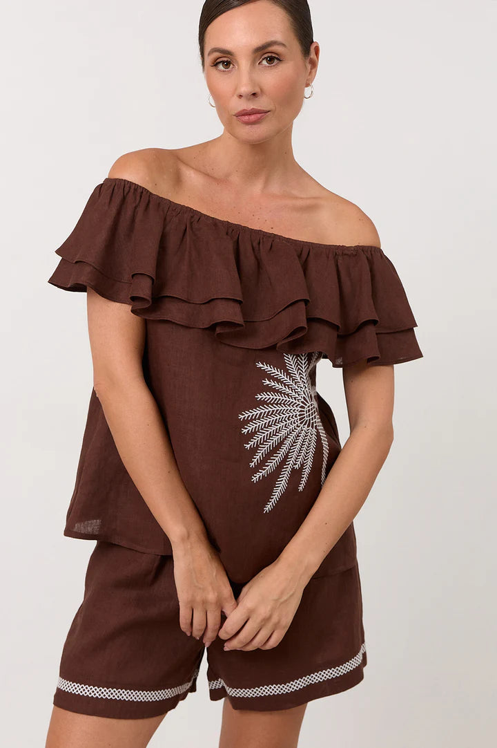 SERENA LINEN FRILL TOP