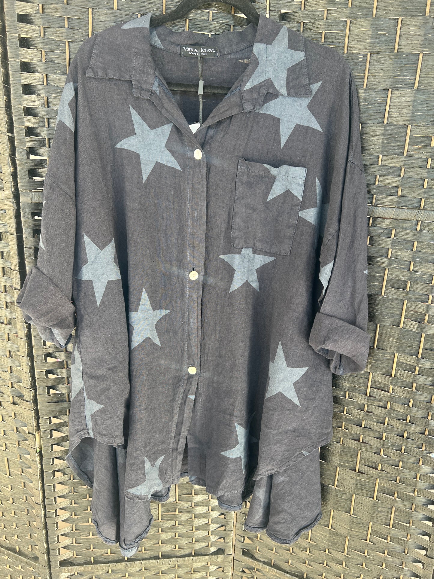 LUCY NAVY LINEN TOP