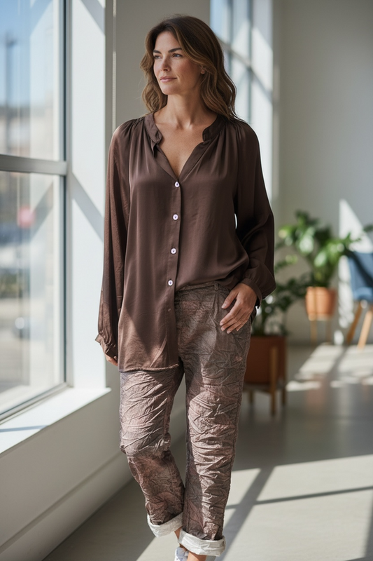 KARA SILK SHOULDER PLEAT SHIRT