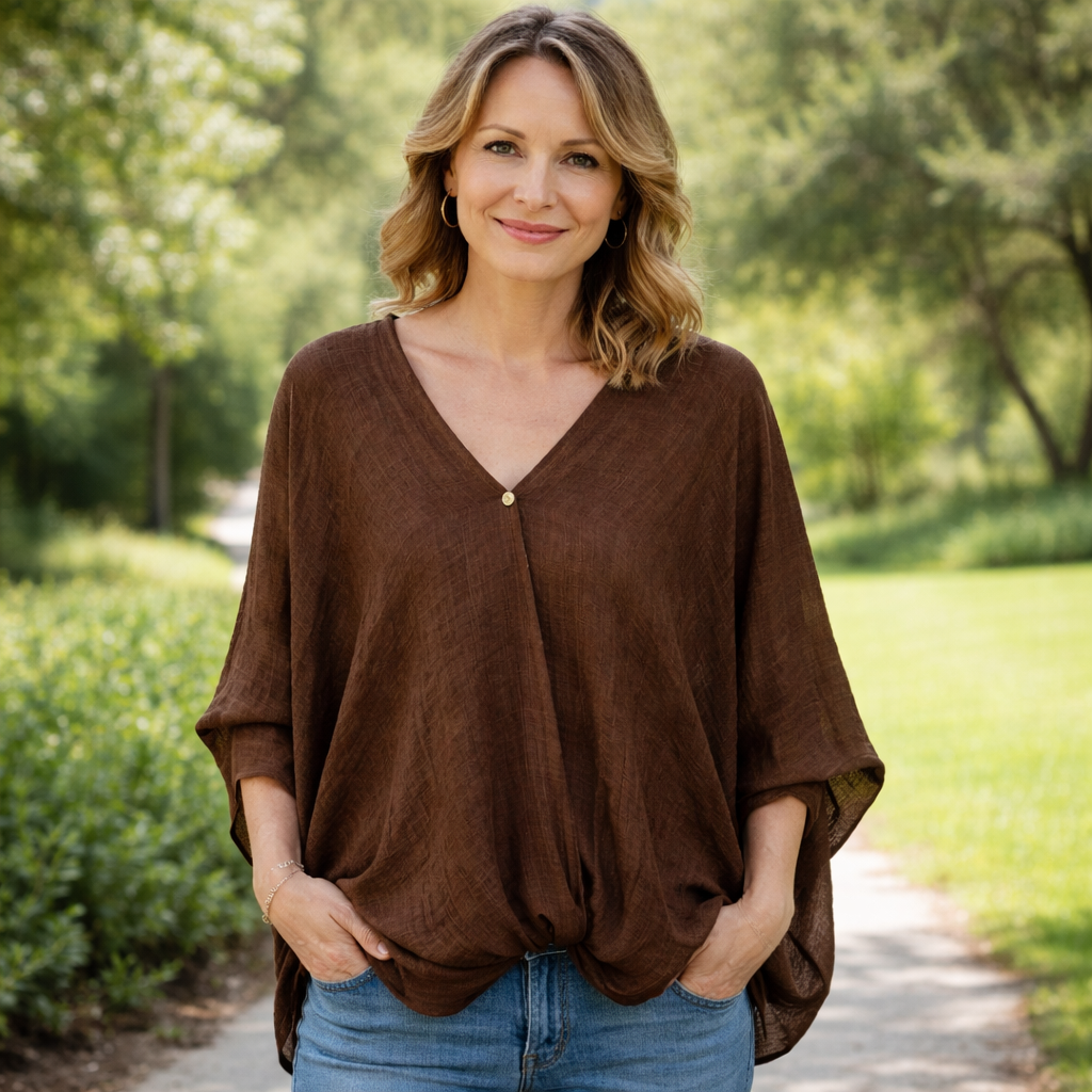 ITALIAN LINEN BUTTON PONCHO