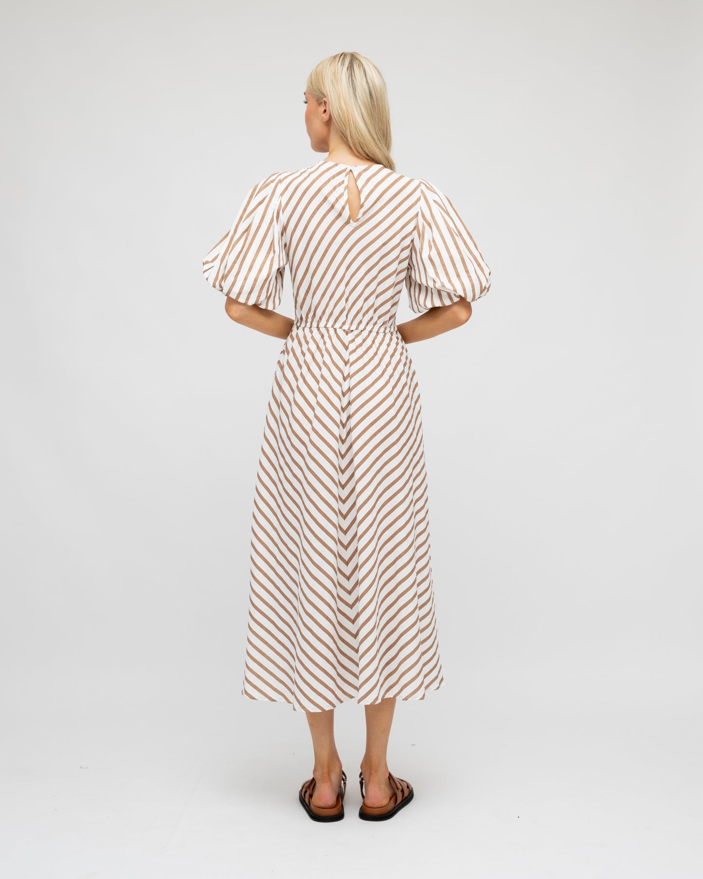 PUFF SLEEVE STRIPE MDID DRESS