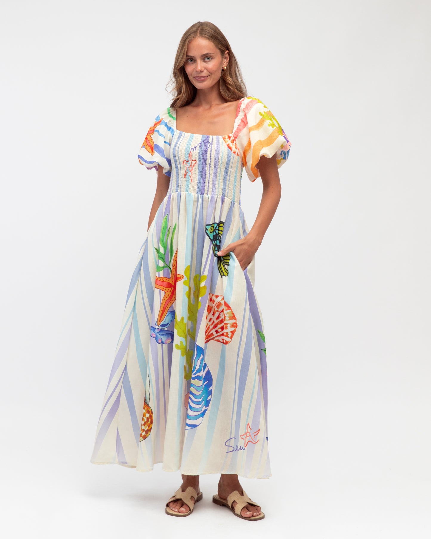 OCEAN PUFF SLEEVE MAXI