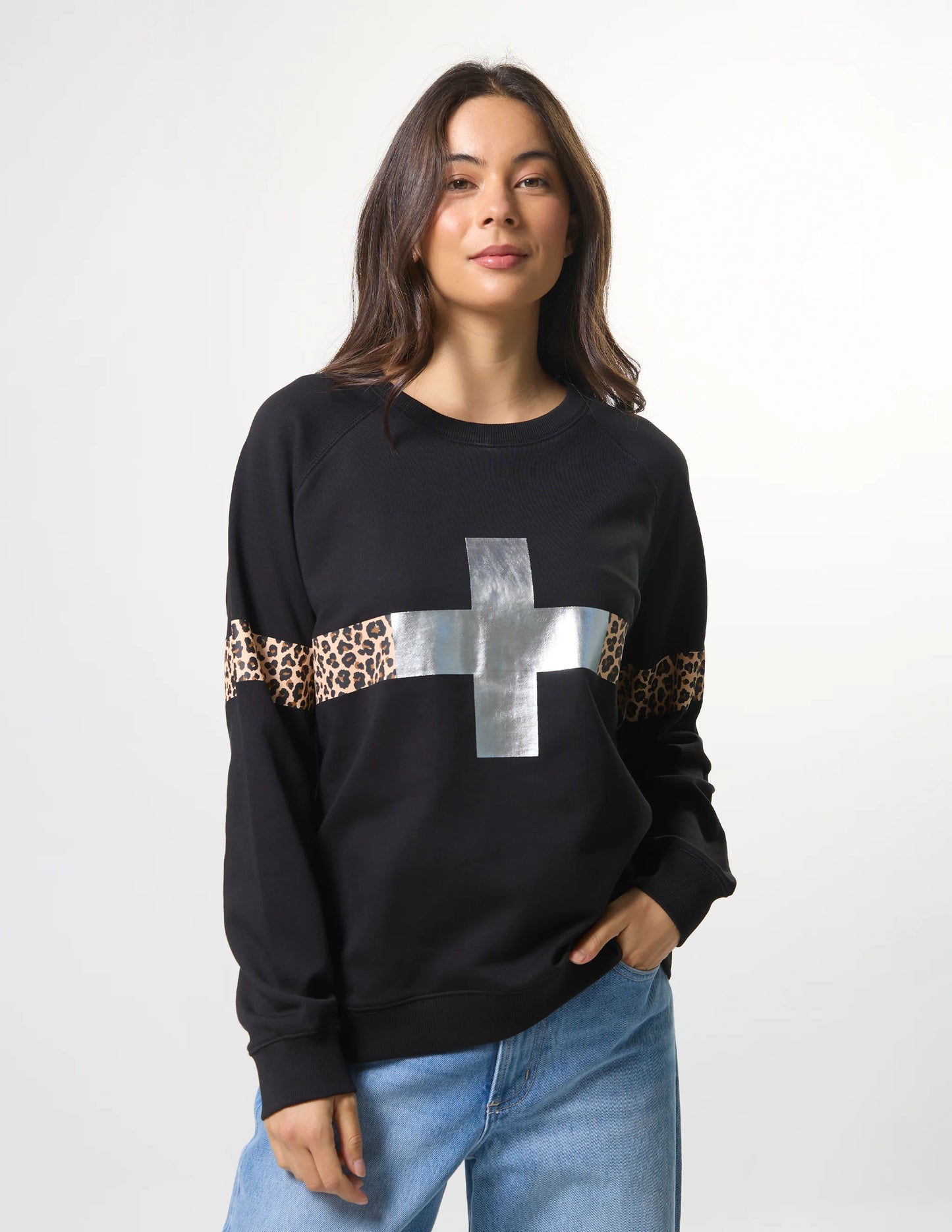 CLASSIC SILVER CROSS LEOPARD SWEAT