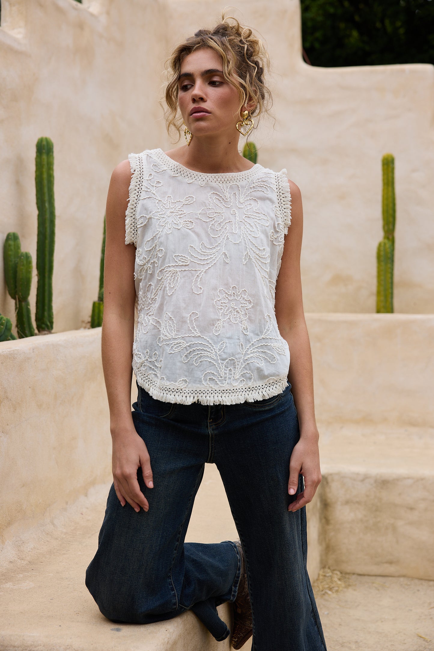 CHANTILLY TOP NATURAL EMBROIDERY