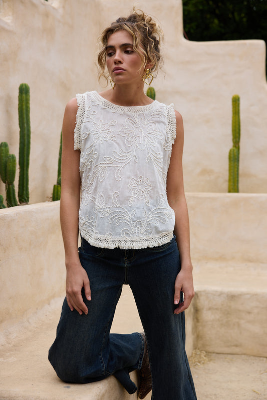 CHANTILLY TOP NATURAL EMBROIDERY