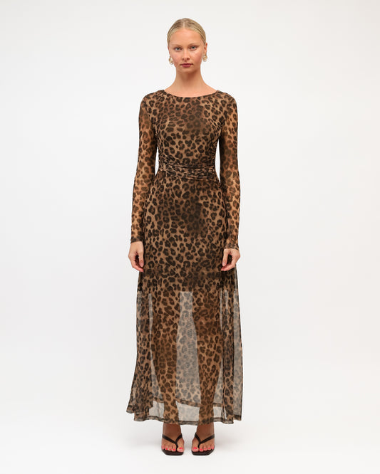 NIGHT LEOPARD MESH MAXI DRESS