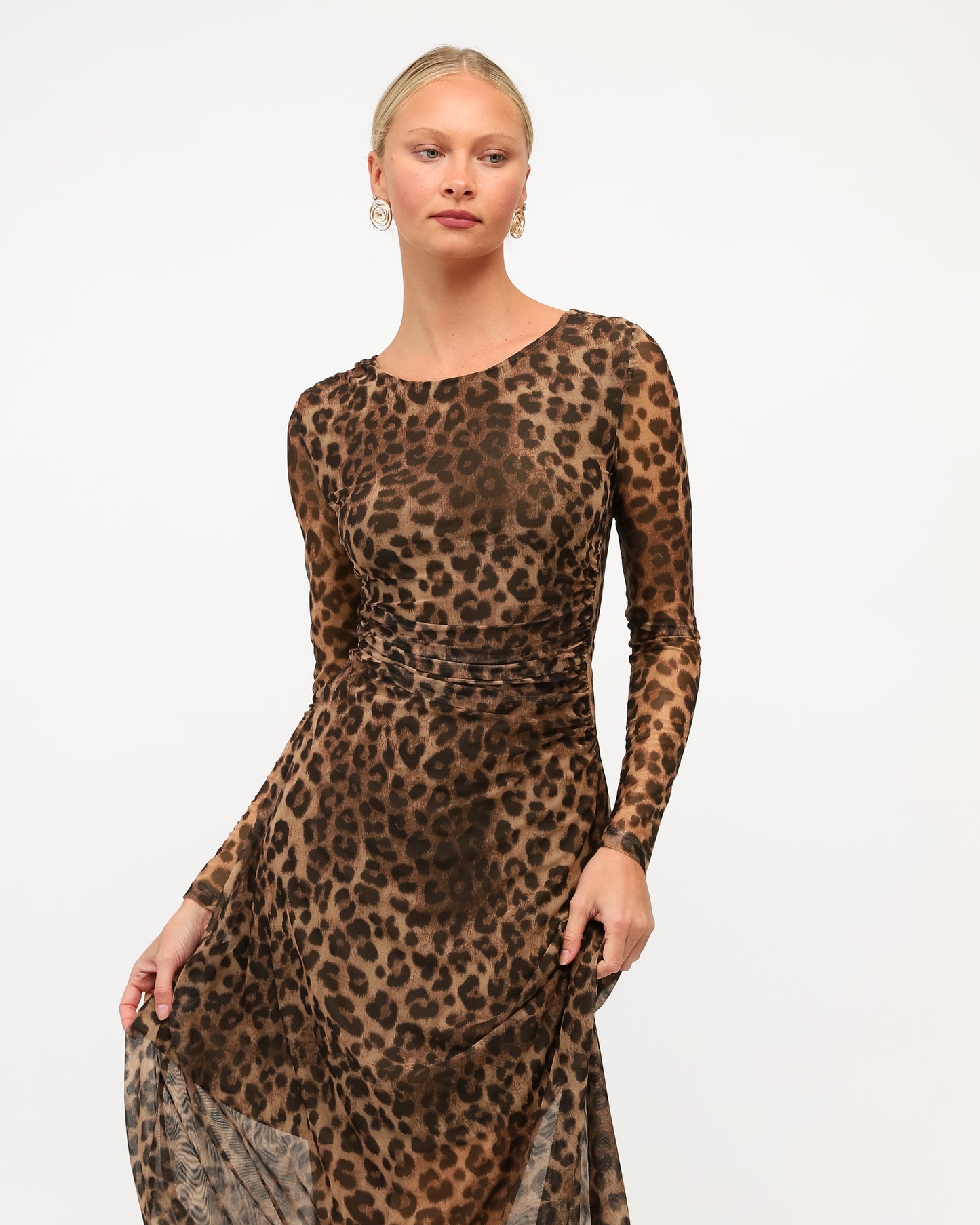 NIGHT LEOPARD MESH MAXI DRESS