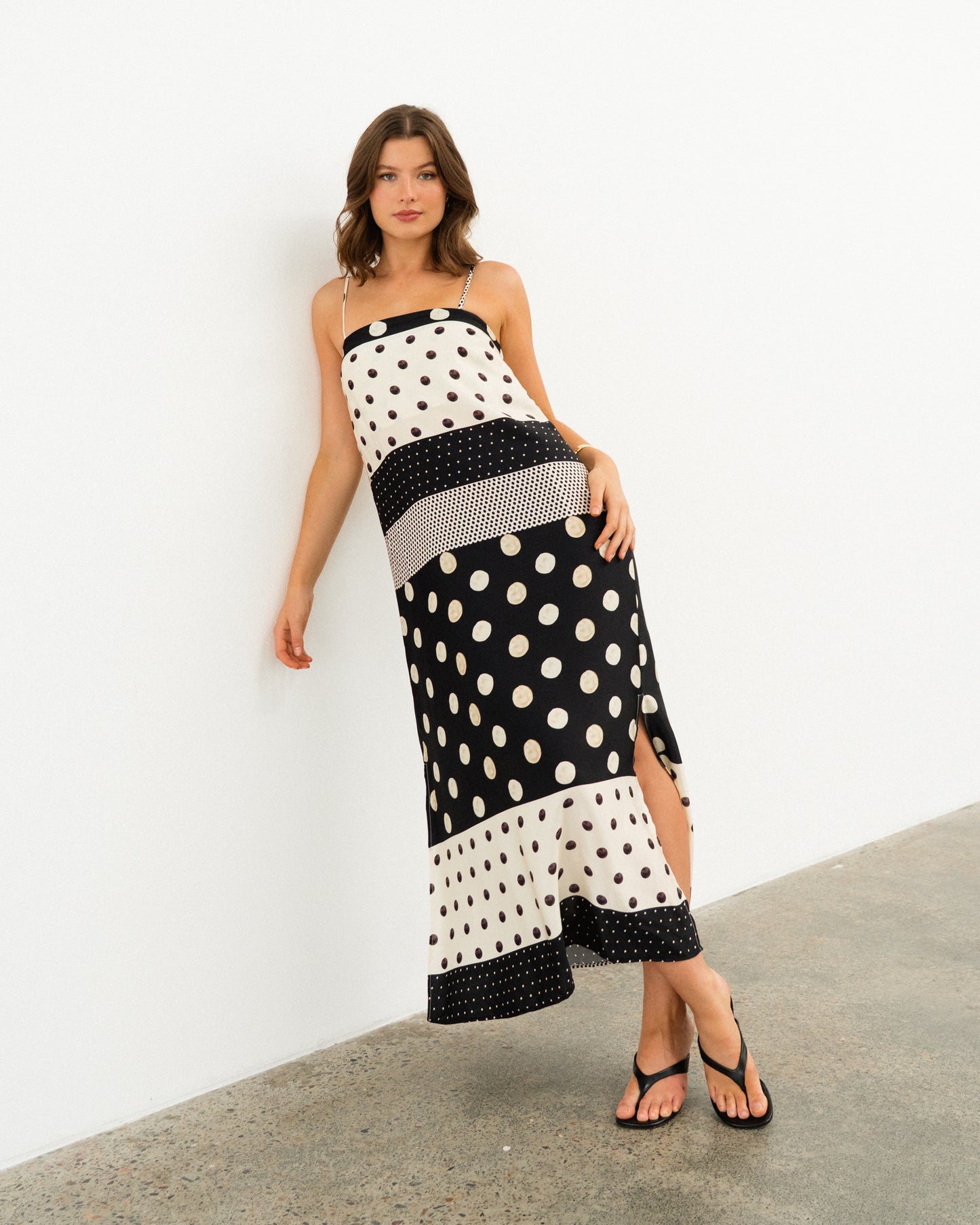 spot panel maxi dress