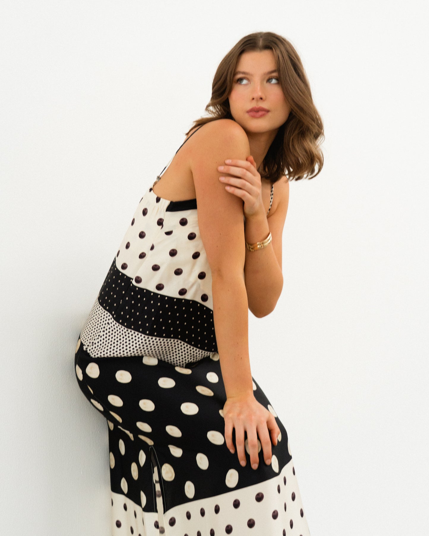 spot panel maxi dress
