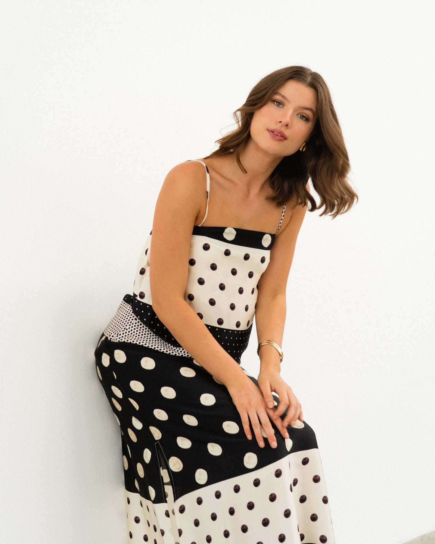 spot panel maxi dress