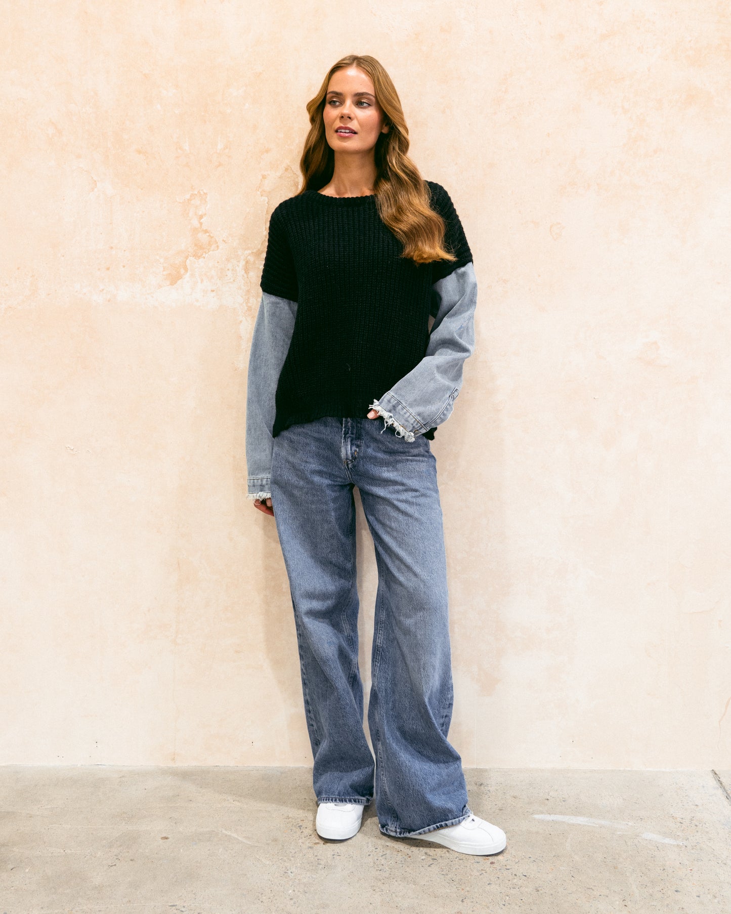 denim sleeve knit