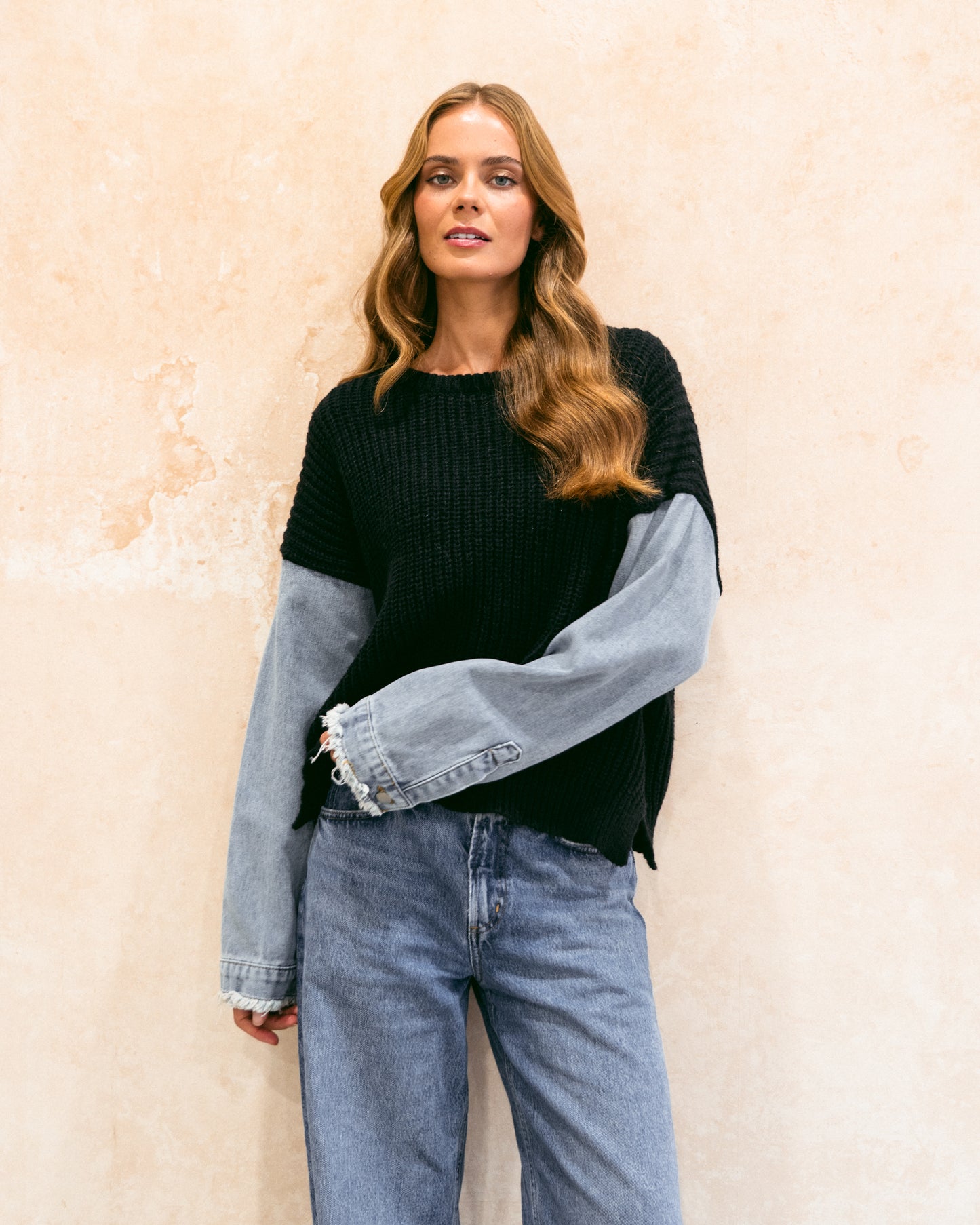 denim sleeve knit