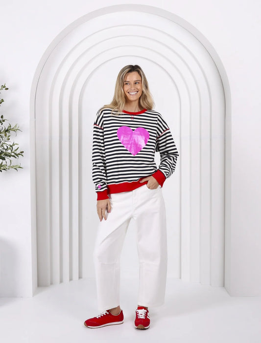 HEART STRIPE SWEATER