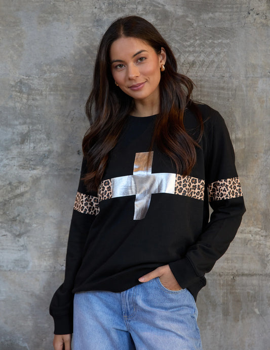 CLASSIC SILVER CROSS LEOPARD SWEAT