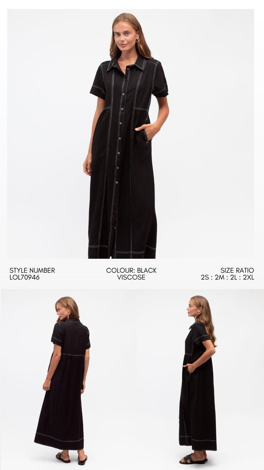 CONTRAST STICH MIDI DRESS