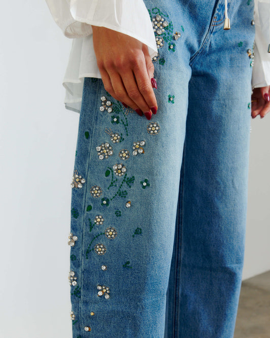 BEJEWELED BARREL JEANS