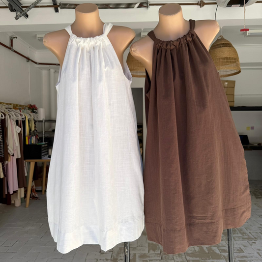 WHITE HALTER NECK DRESS