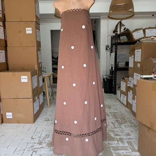 Brown Polka Dots Maxi Dress