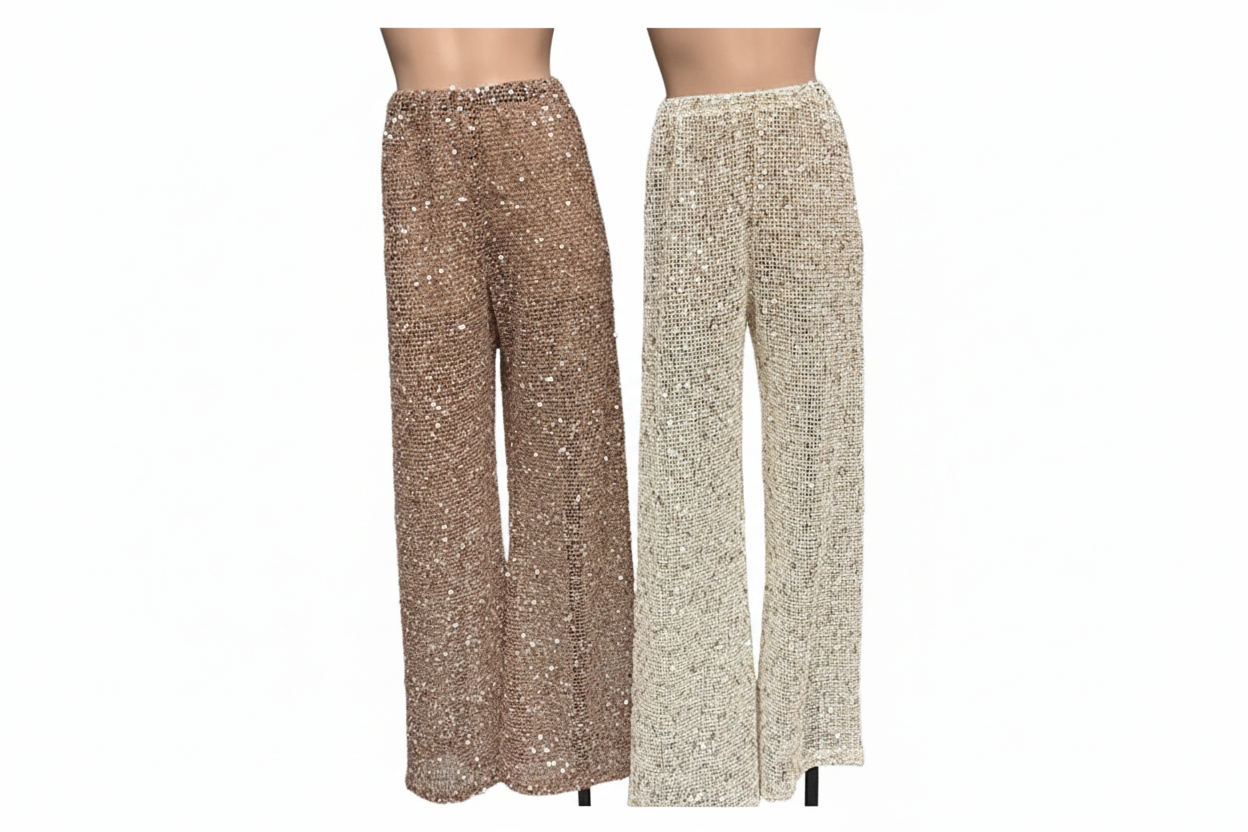 BEIGE SEQUIN LACE PANTS