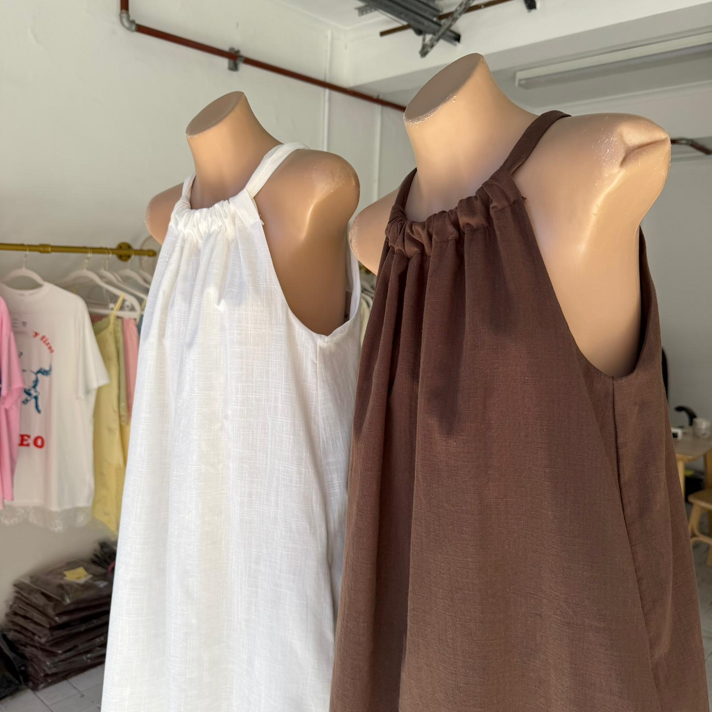 WHITE HALTER NECK DRESS