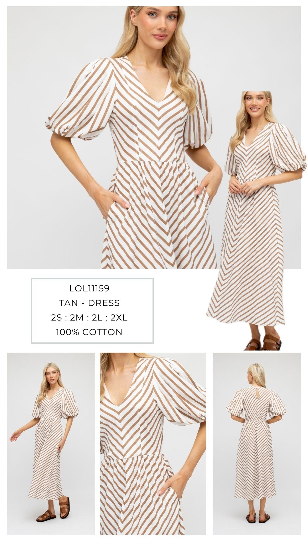 PUFF SLEEVE STRIPE MDID DRESS