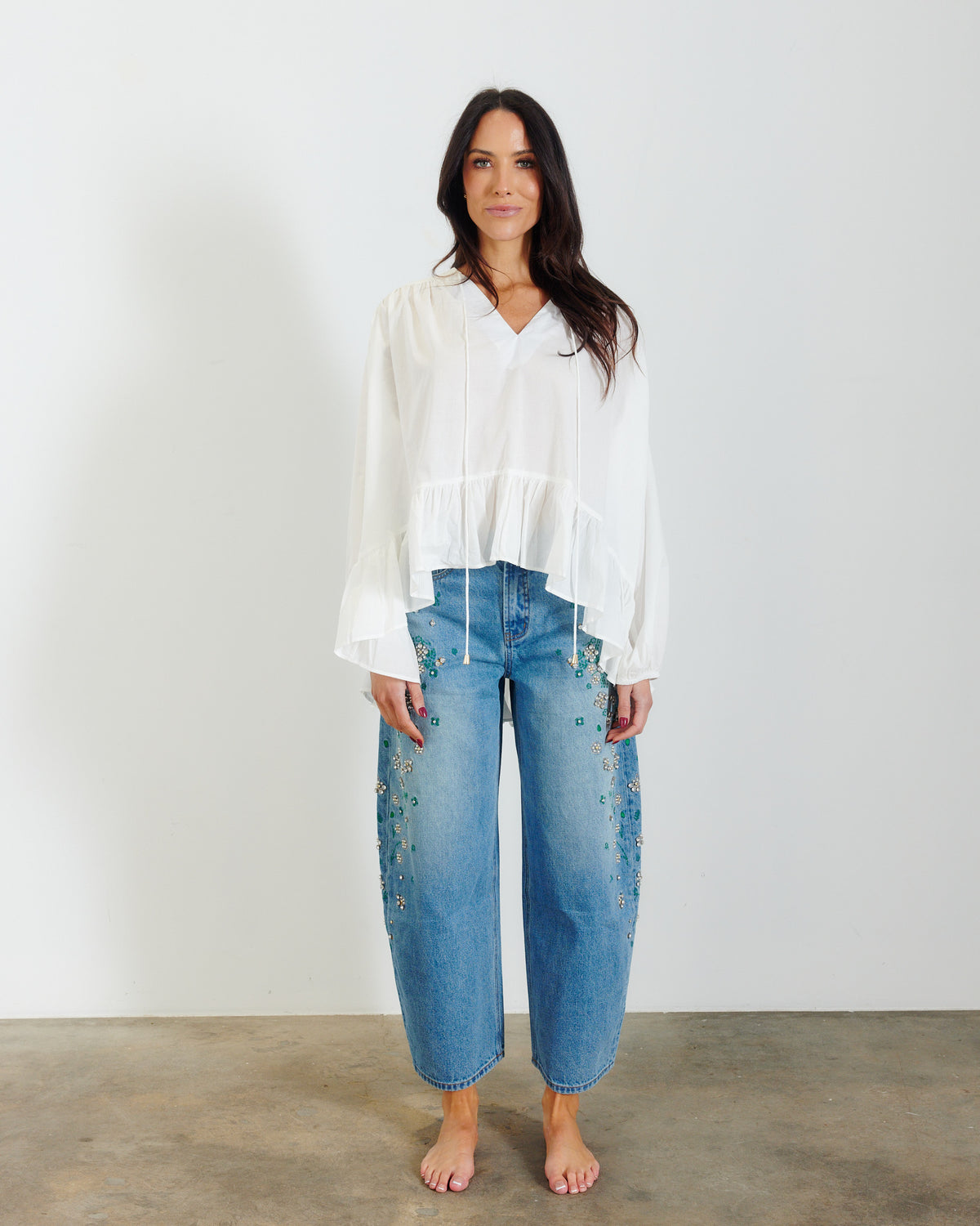 BEJEWELED BARREL JEANS