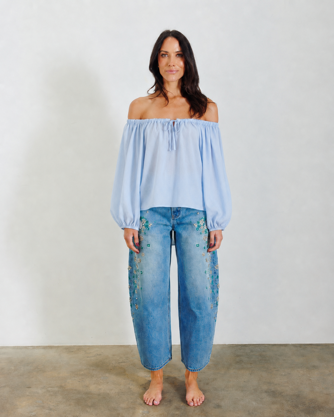 BEJEWELED BARREL JEANS
