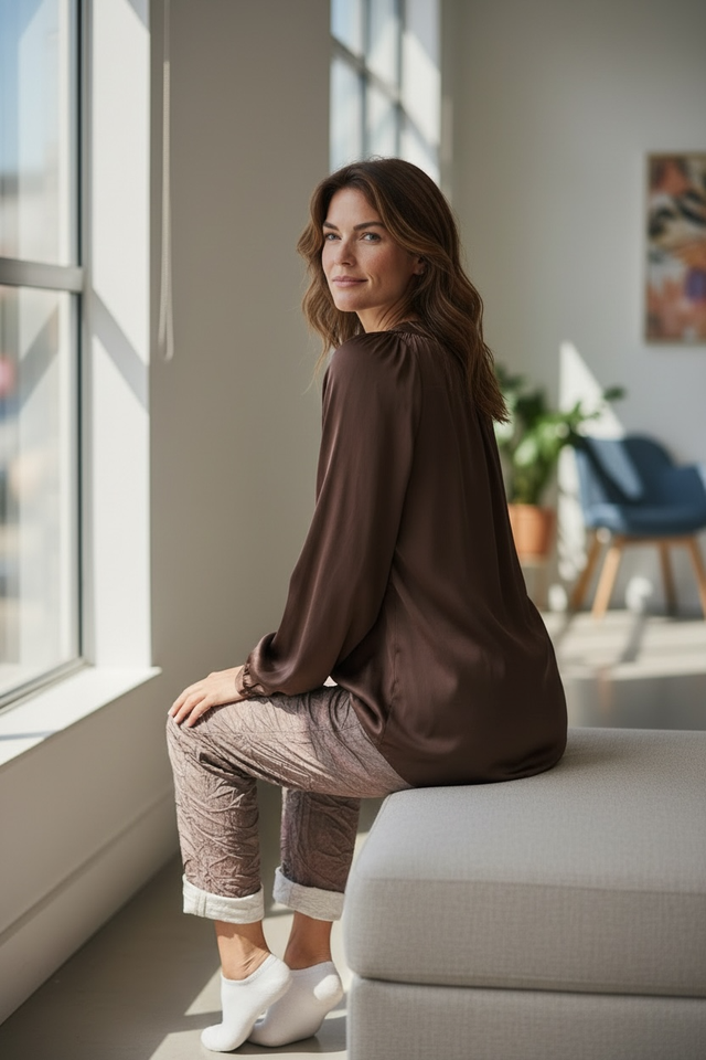KARA SILK SHOULDER PLEAT SHIRT