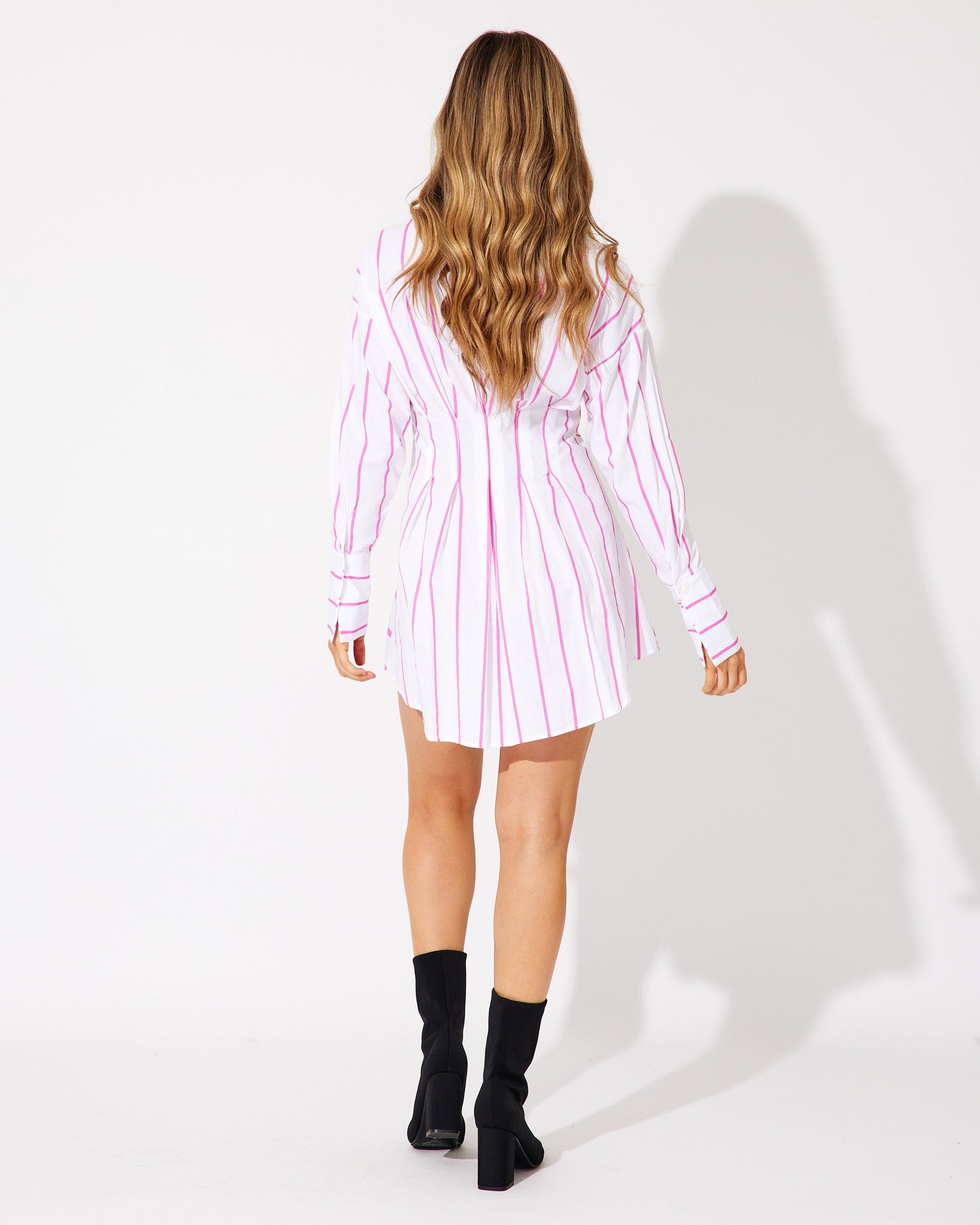 PINK STRIPE SHIRT DRESS