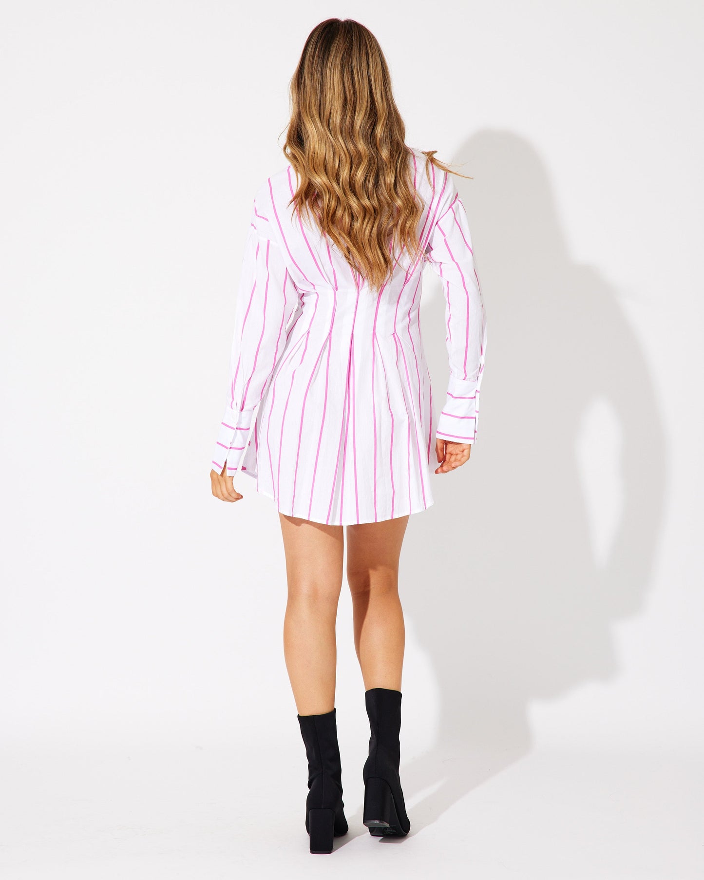 PINK STRIPE SHIRT DRESS