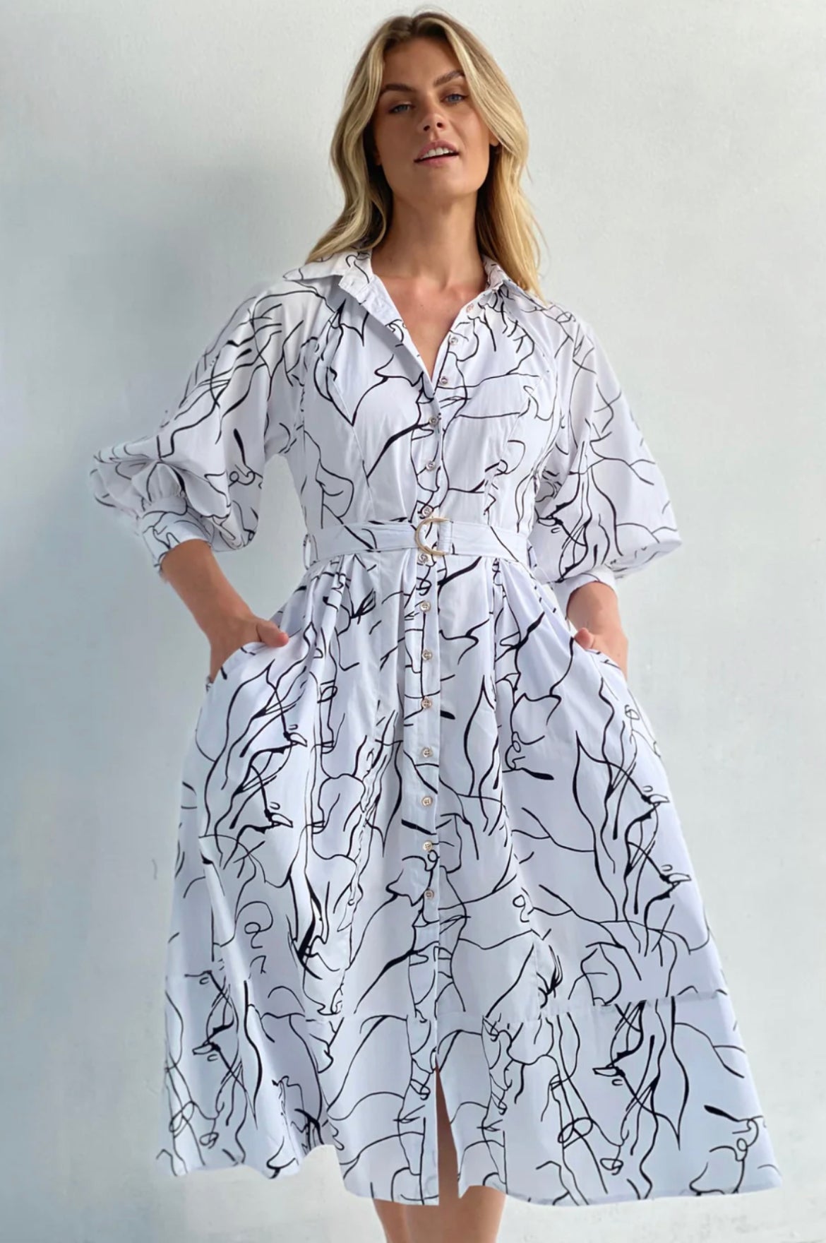 Scribble Print Midi Dress