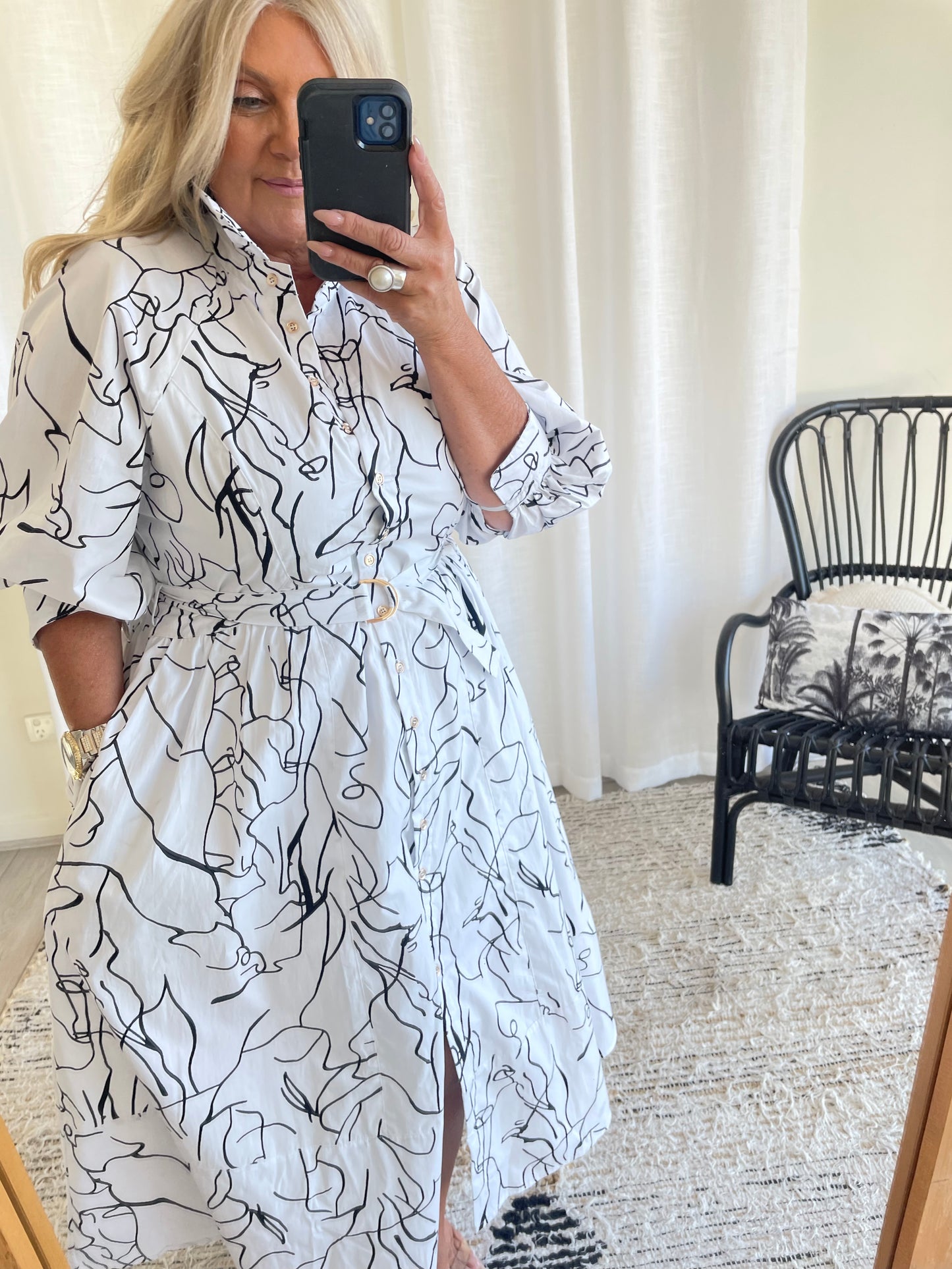 Scribble Print Midi Dress