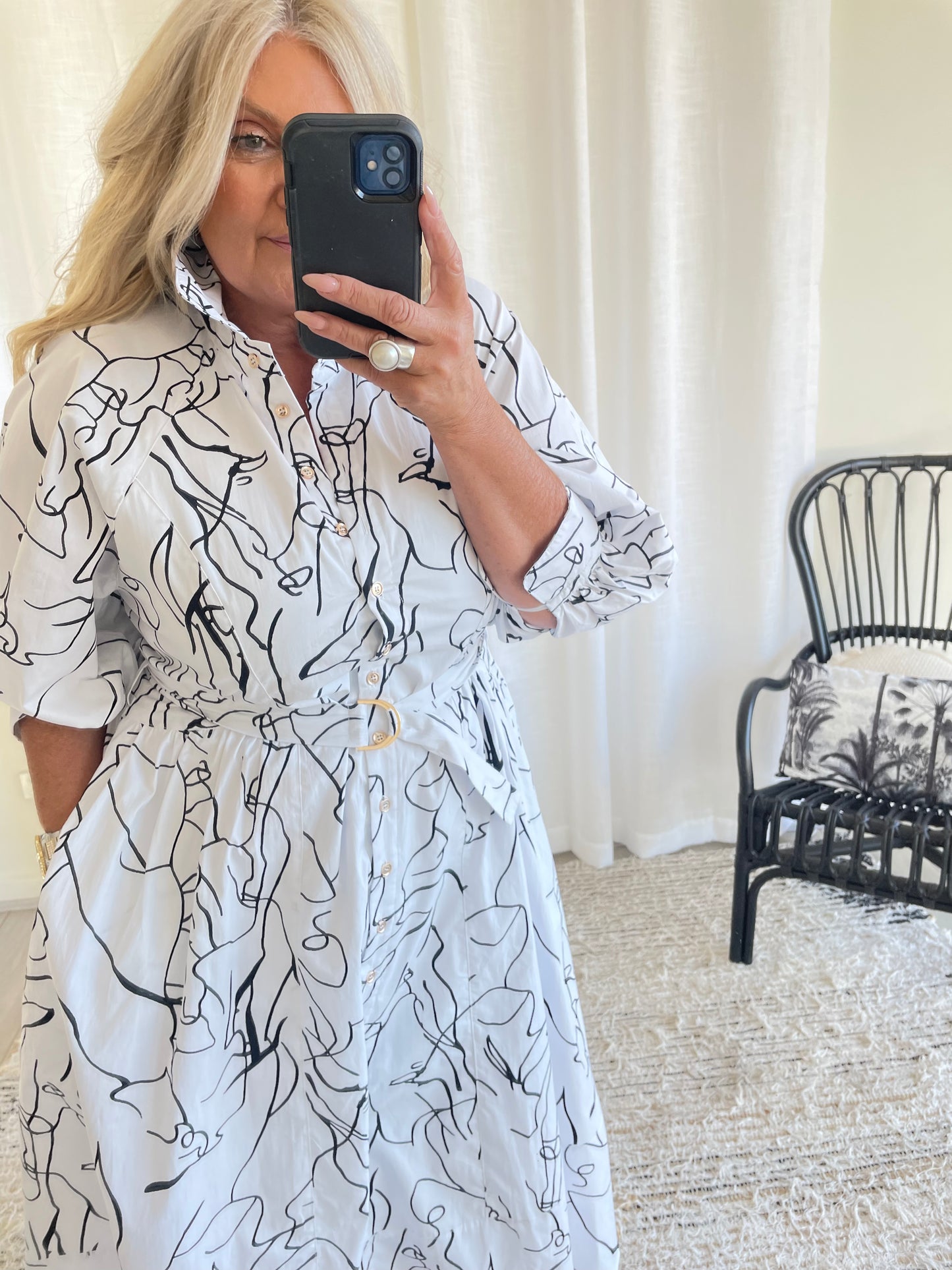 Scribble Print Midi Dress